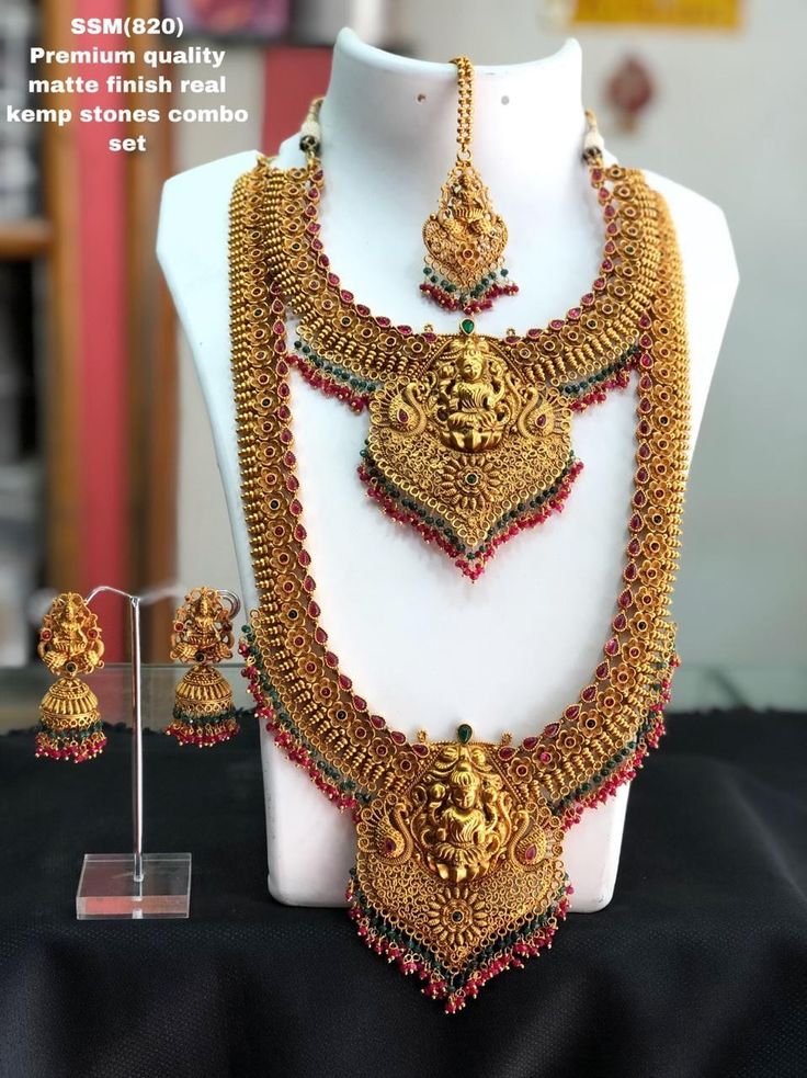 Naari Gold Finished Real Naari Designed Kemp Stone Necklace Set