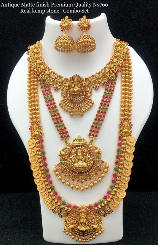 Naari Designed Super Combo Gold Plated Necklace Set
