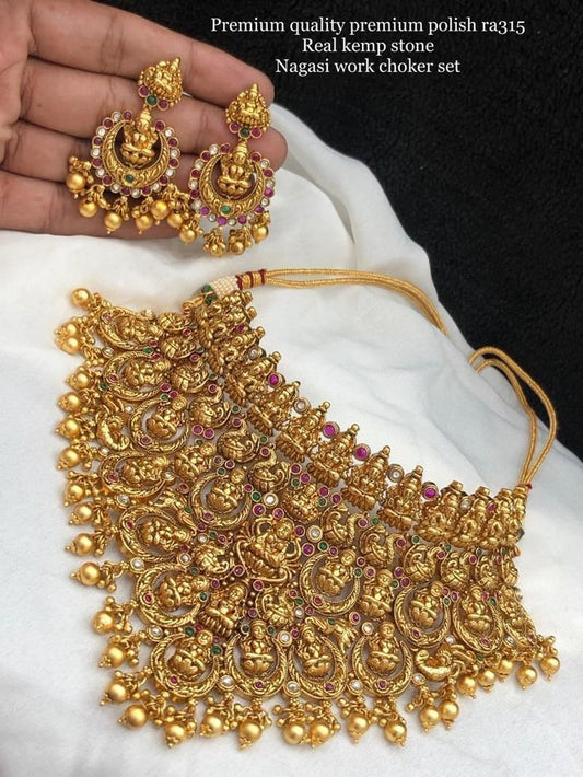 Naari Designed Jewellery Nagasi Work Gold Plated Necklace Set