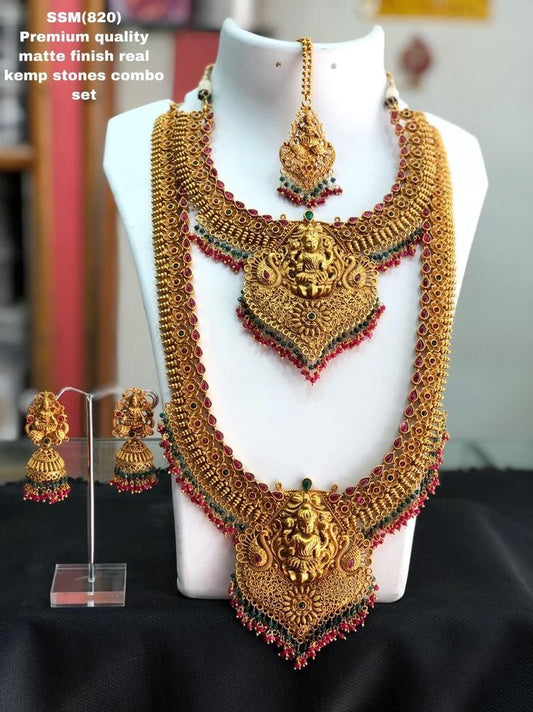 Naari Gold Finished Real Naari Designed Kemp Stone Necklace Set